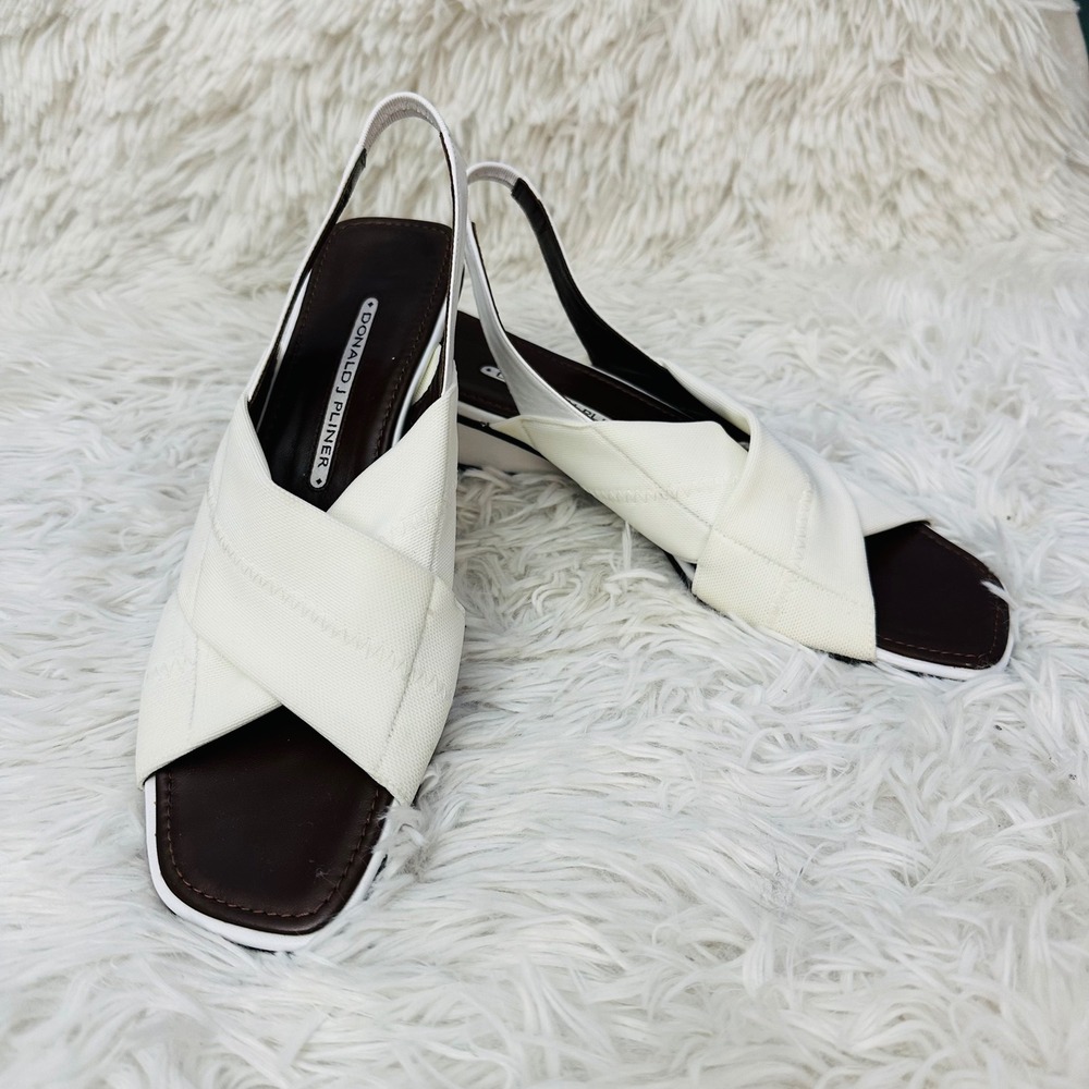 Donald J Pliner White Crossover Strap Slingback Low Heel Sandals sz 7.5 N